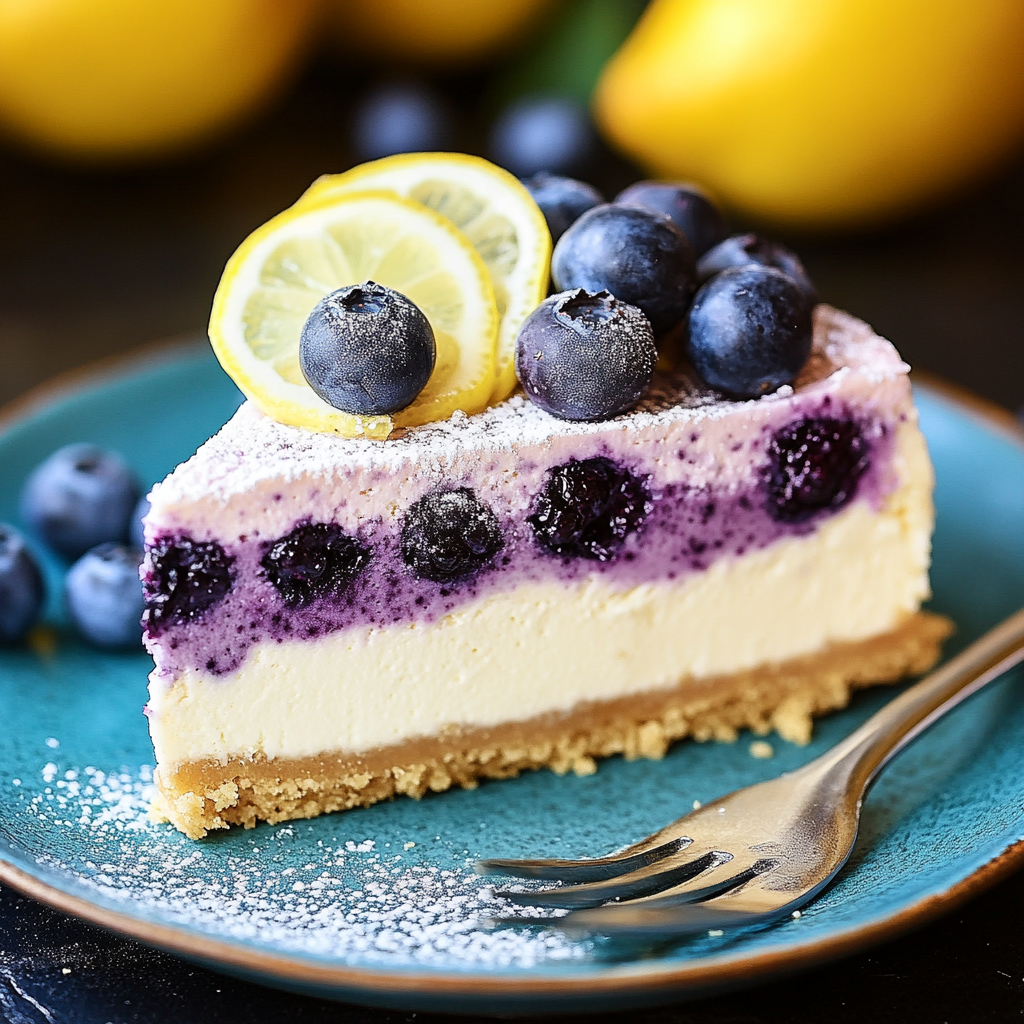 Lemon Blueberry Shortbread Mousse Cake