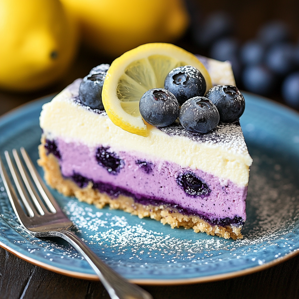 Lemon Blueberry Shortbread Mousse Cake