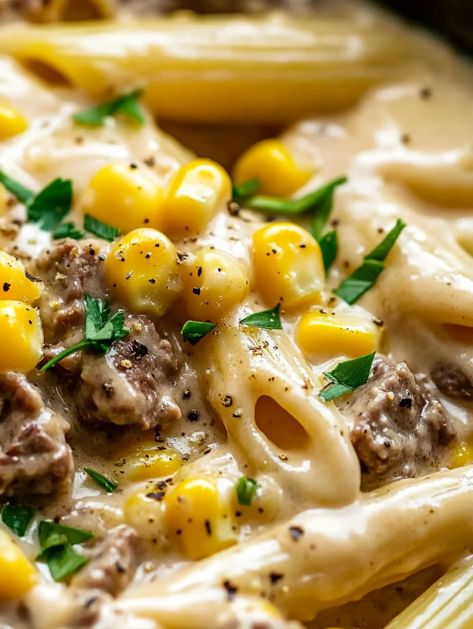 Crockpot Creamy Ranch Beef Corn Pasta