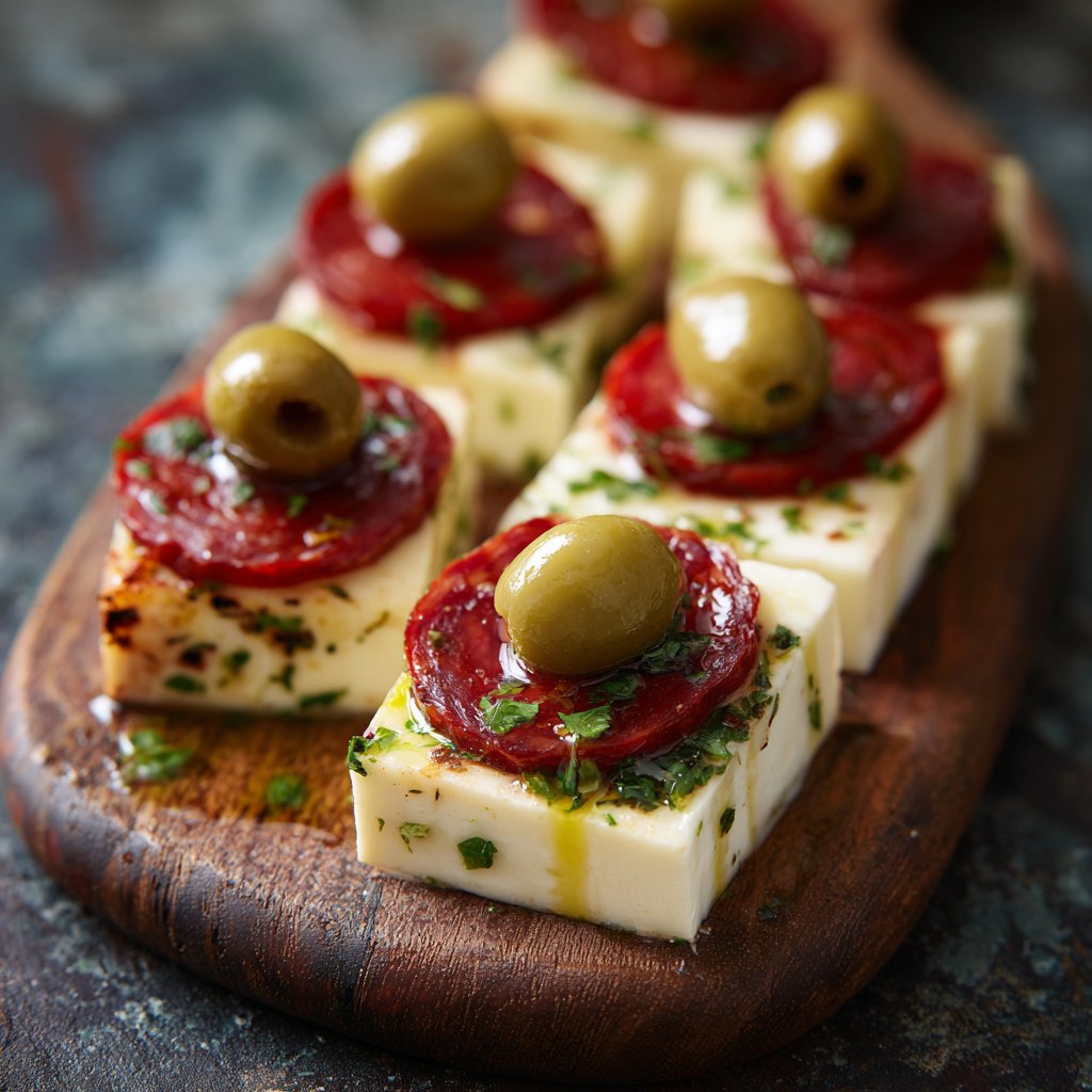 Marinated Cheese Appetizer with Salami & Green Olives