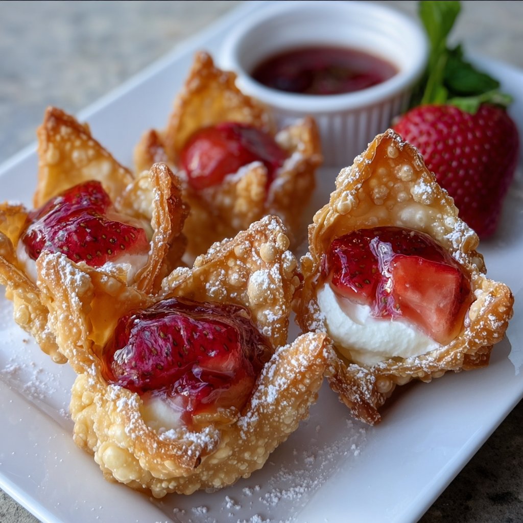 Deep-Fried Strawberry Cheesecake Wonton Bites