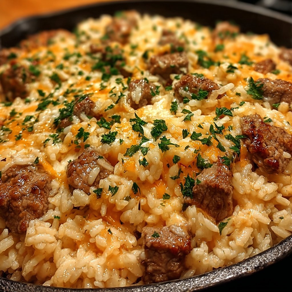 Garlic Butter Beef & Rice Skillet Magic