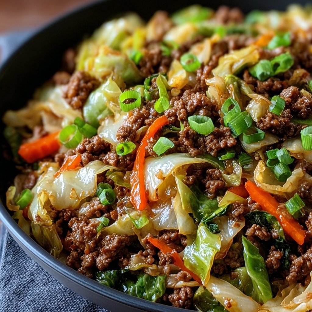 Healthy Chinese Ground Beef & Cabbage Stir Fry