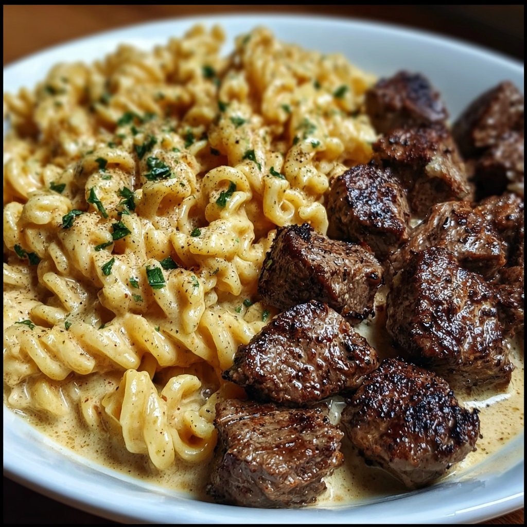 Garlic Butter Steak Bites & Spicy Cajun Alfredo Twisted Pasta