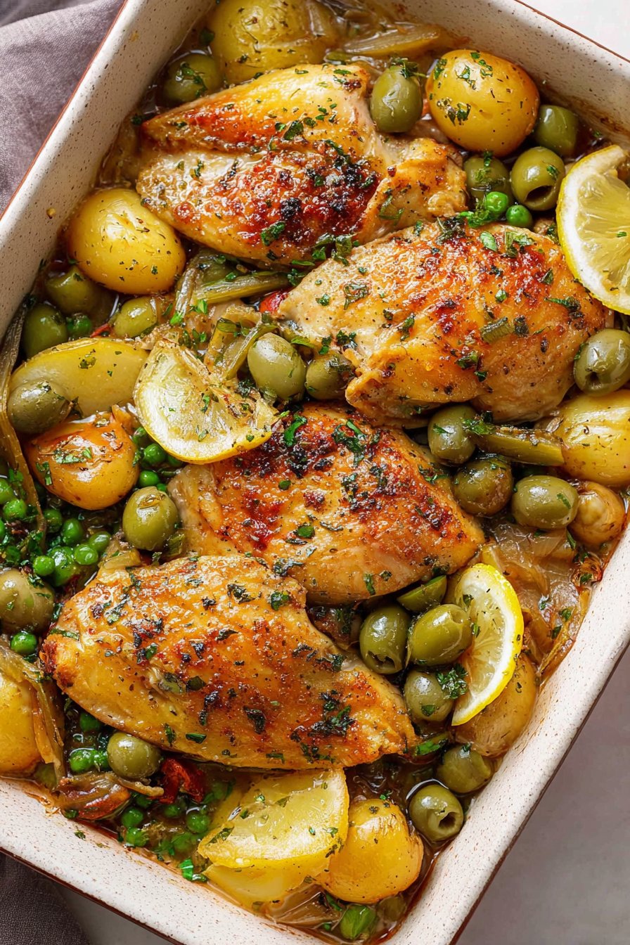 Baked chicken with green olives