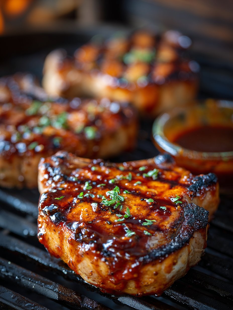 Grilled Peach-Bourbon BBQ Pork Chops