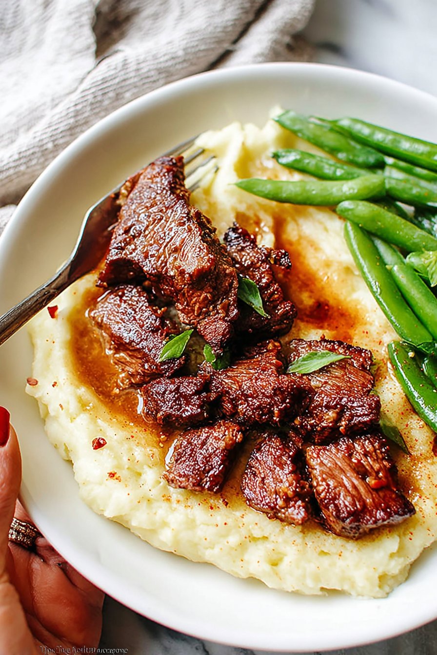 Steak Bites with Mashed Potatoes