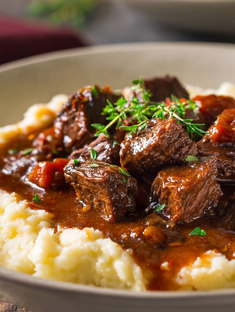 Slow Cooker Beef Manhattan with mashed potatoe