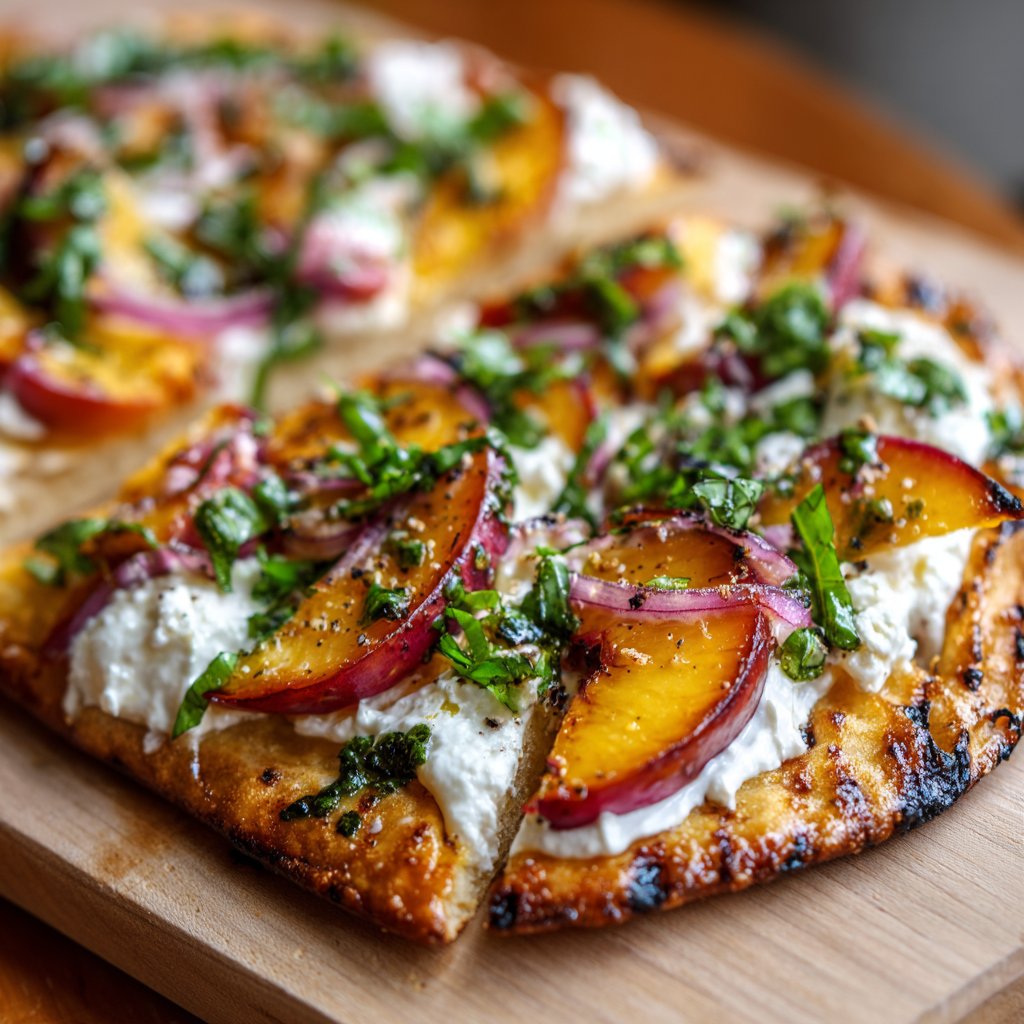 Grilled Peach and Burrata Flatbread