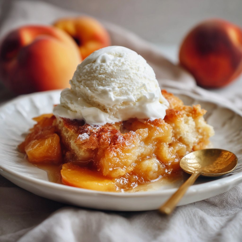 Peach Cobbler with Vanilla Ice Cream