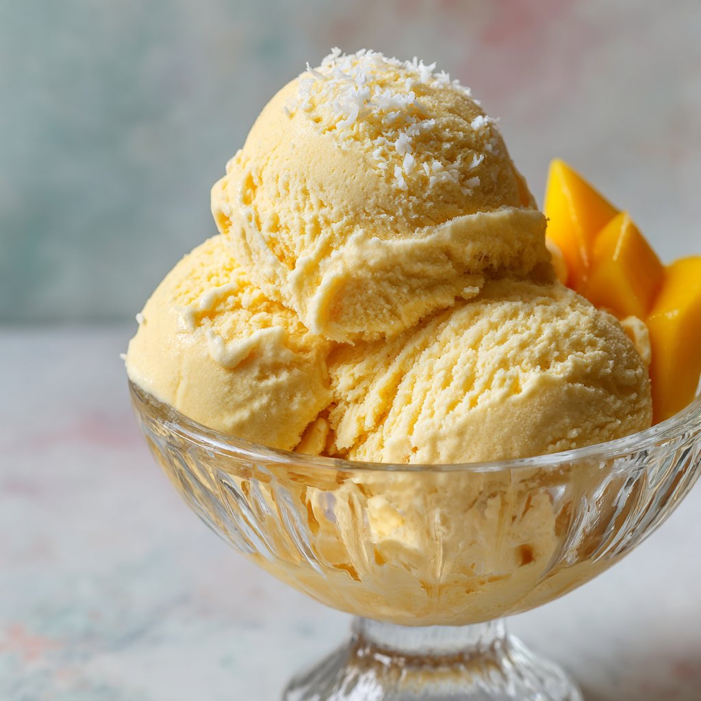 No-Churn Mango Coconut Ice Cream