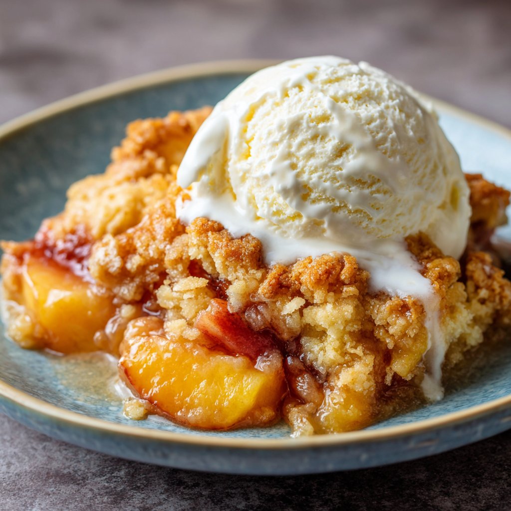 Peach Cobbler with Vanilla Ice Cream